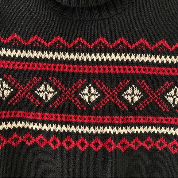 Vintage Cotton Fair Isle Short Puff Sleeve Knit Turtleneck Sweater Large - Picture 6 of 8